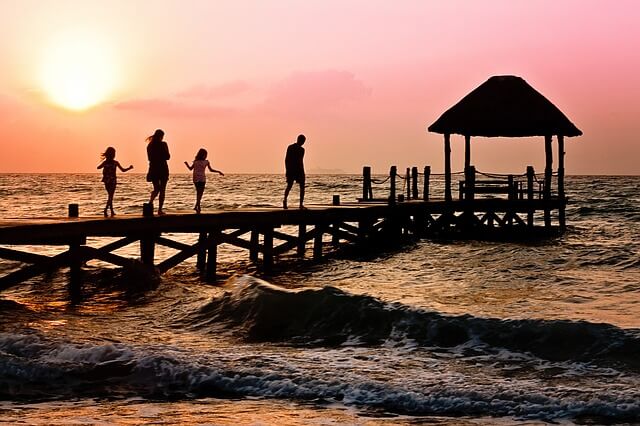 a Family on Vacation to a Tropical Island Beach Front